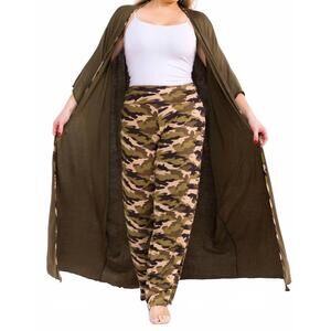 NEW KAREN T DESIGN camo print pants set in green multi